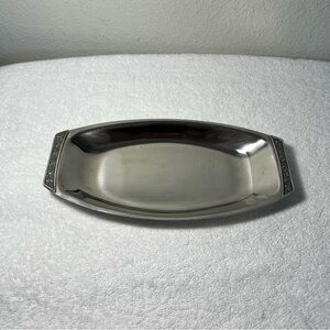 Decorative Serving Tray with Ornate Handles Stainless Steel. Made in Japan.